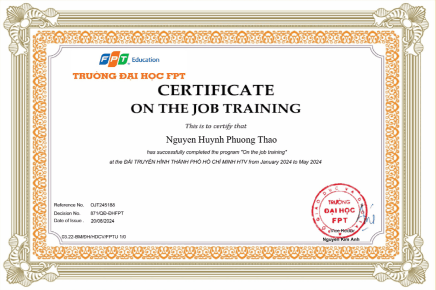 Certificate on the job training